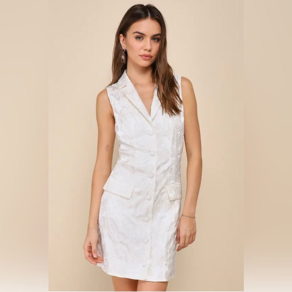 NWT Lulus Confidently Adorable Ivory Floral Jacquard Blazer Mini Dress